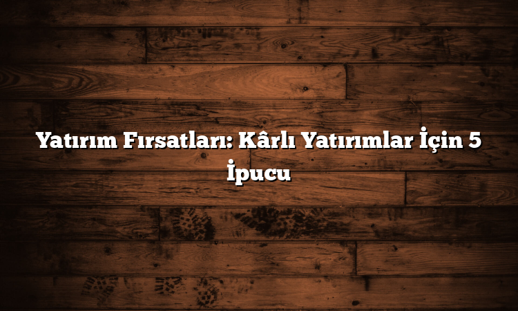 Yatırım Fırsatları: Kârlı Yatırımlar İçin 5 İpucu