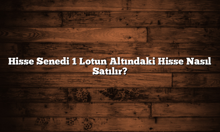 Hisse Senedi 1 Lotun Altındaki Hisse Nasıl Satılır?