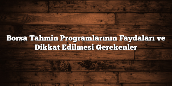 Borsa Tahmin Programlarının Faydaları ve Dikkat Edilmesi Gerekenler