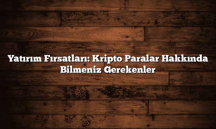 Yatırım Fırsatları: Kripto Paralar Hakkında Bilmeniz Gerekenler